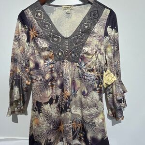 One World Live and Let Live Womens Crochet Silver Sequence Top Multicolor XS NWT